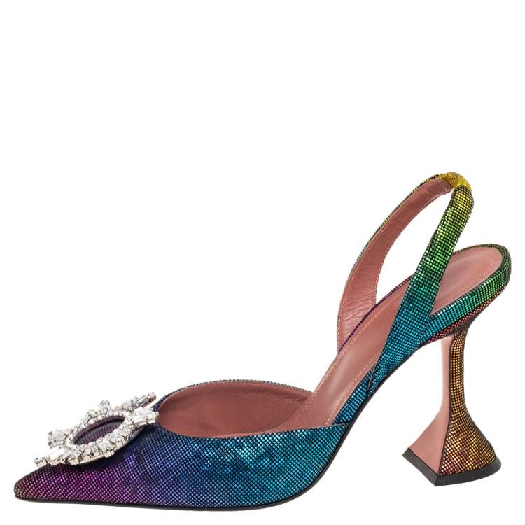 Pre Owned Amina Muaddi Multicolor Suede Begum Slingback Sandals Size 36.5