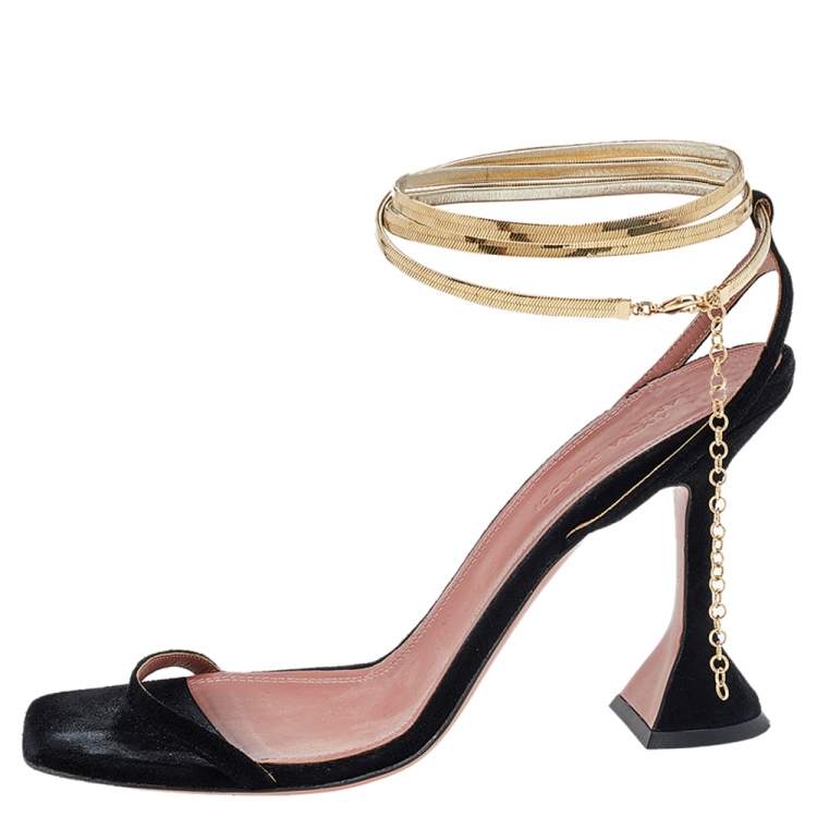 مملوكة مسبقًا Amina Muaddi Black Suede Ankle Strap Sandals Size 39.5