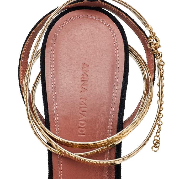 مملوكة مسبقًا Amina Muaddi Black Suede Ankle Strap Sandals Size 39.5