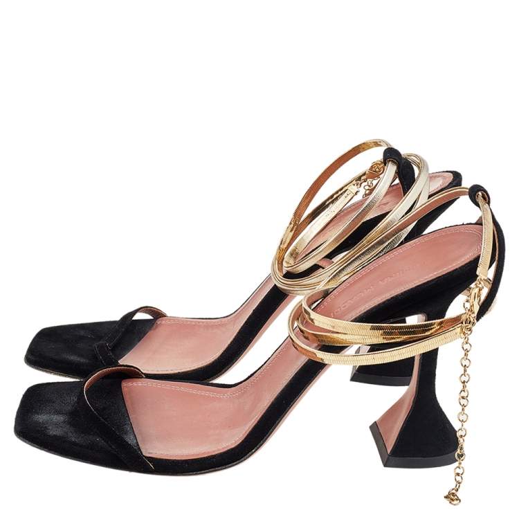 مملوكة مسبقًا Amina Muaddi Black Suede Ankle Strap Sandals Size 39.5