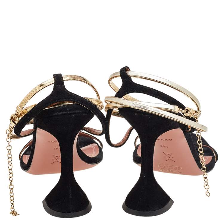مملوكة مسبقًا Amina Muaddi Black Suede Ankle Strap Sandals Size 39.5