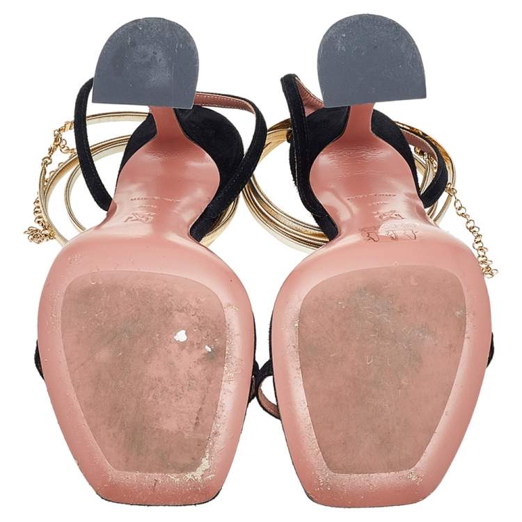 مملوكة مسبقًا Amina Muaddi Black Suede Ankle Strap Sandals Size 39.5