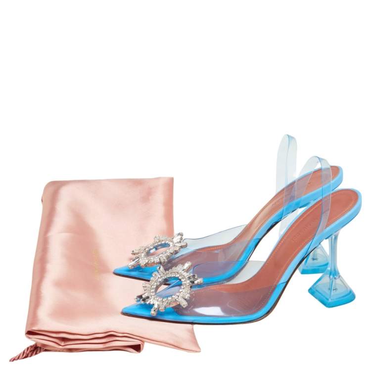 Pre Owned Amina Muaddi Blue PVC Begum Slingback Pumps Size 36.5