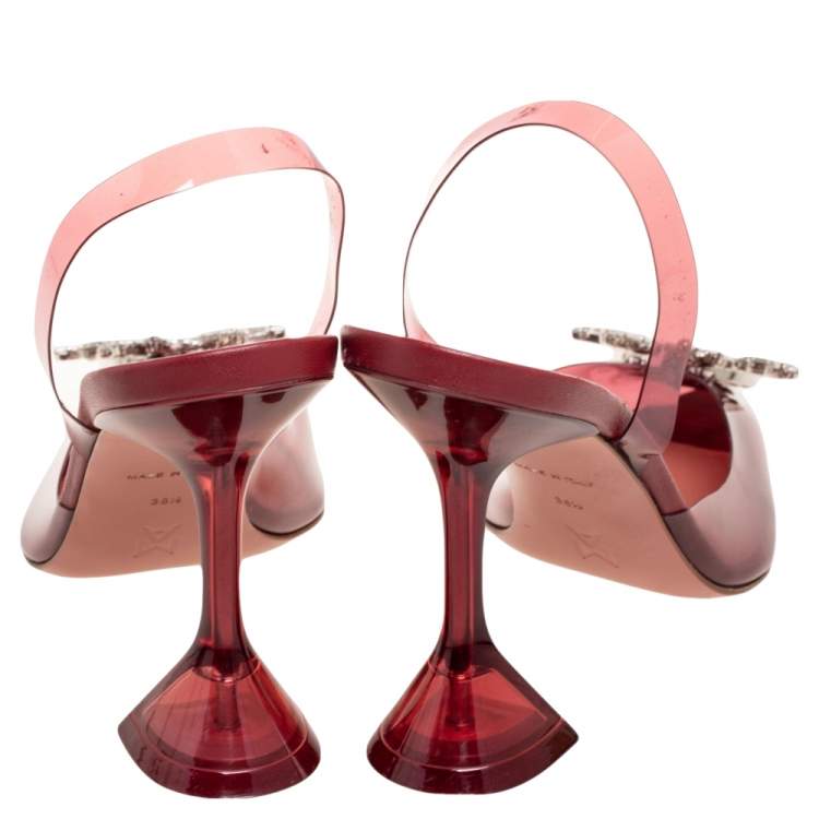 Pre Owned Amina Muaddi Burgundy PVC Begum Glass Slingback Pumps Size 38.5