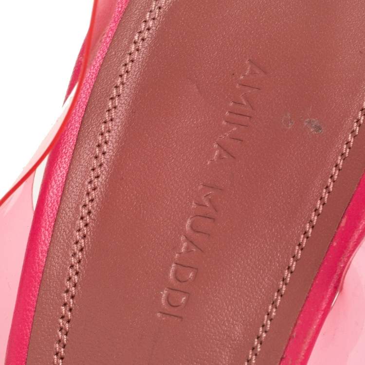 Pre Owned Amina Muaddi Pink PVC  Begum Crystal Embellished Slingback Pumps  40.5