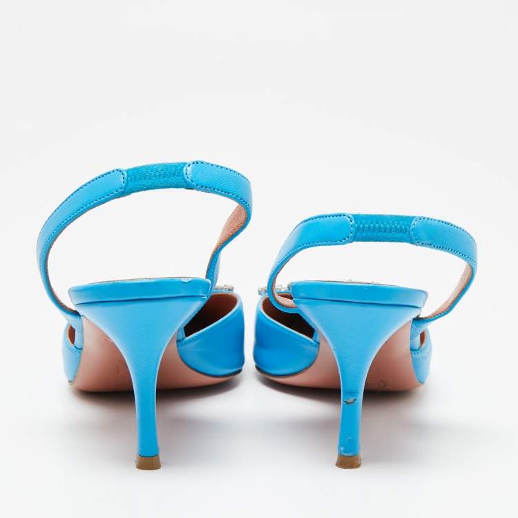 Pre Owned Amina Muaddi Blue Leather Begum Slingback Pumps Size 40