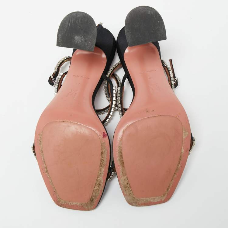 مملوكة مسبقًا Amina Muaddi Black Crystal Embellished Satin Gilda Sandals Size 40