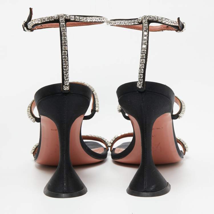 مملوكة مسبقًا Amina Muaddi Black Crystal Embellished Satin Gilda Sandals Size 40