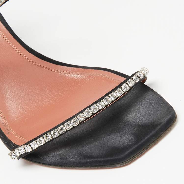 مملوكة مسبقًا Amina Muaddi Black Crystal Embellished Satin Gilda Sandals Size 40