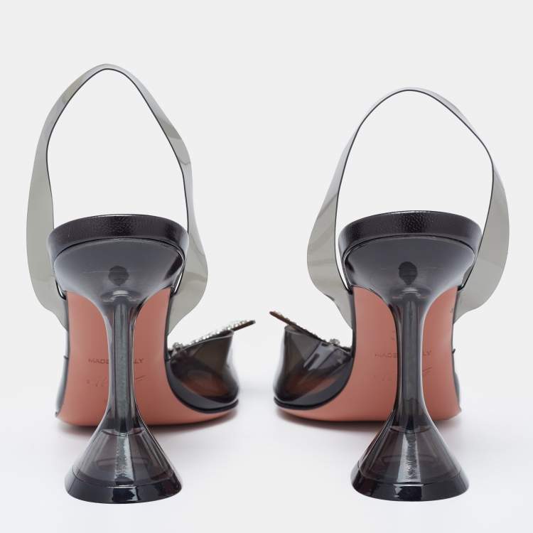 Pre Owned Amina Muaddi Black PVC Begum Glass Crystal Embellished Slingback Sandals Size 36