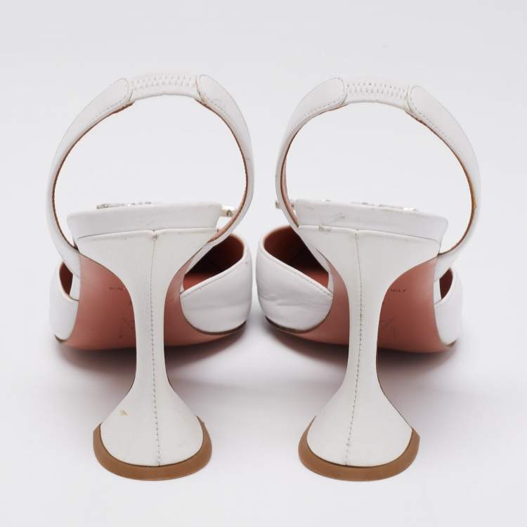 Pre Owned Amina Muaddi White Leather Begum Slingback Pumps Size 39