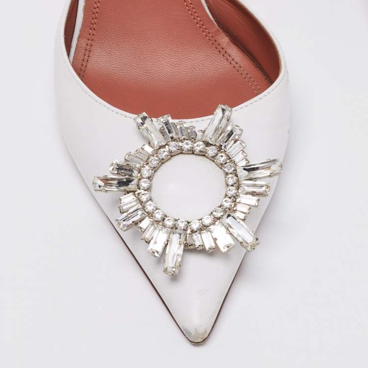 Pre Owned Amina Muaddi White Leather Begum Slingback Pumps Size 39