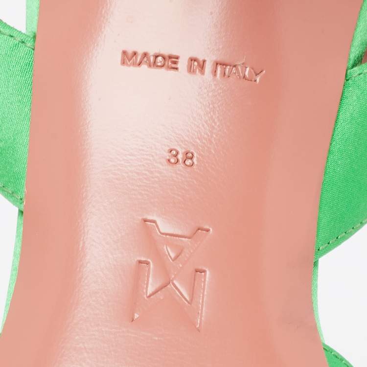 Pre Owned Amina Muaddi Green Satin Rosie Slingback Sandals Size 38