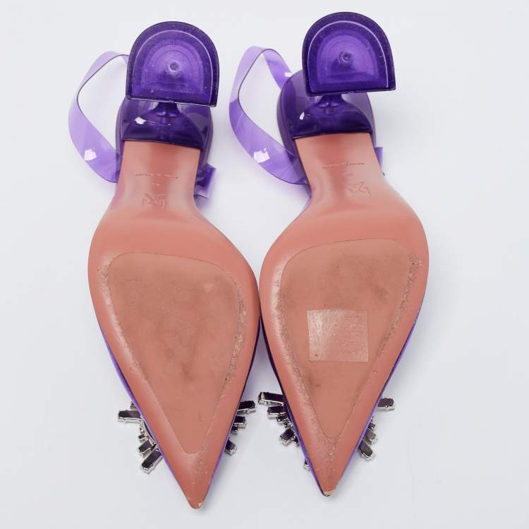 Pre Owned Amina Muaddi Purple PVC Begum Slingback Sandals Size 36