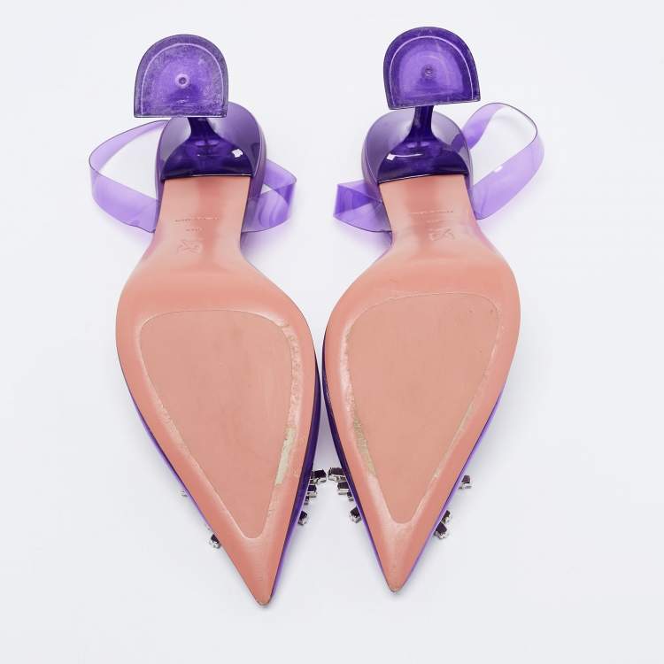 Pre Owned Amina Muaddi Purple PVC Begum Slingback Sandals Size 41.5