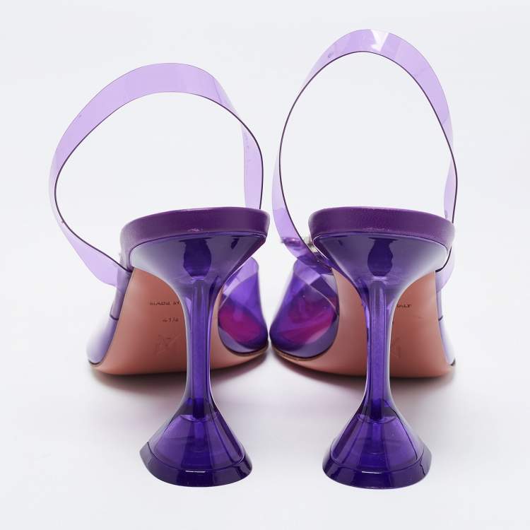 Pre Owned Amina Muaddi Purple PVC Begum Slingback Sandals Size 41.5