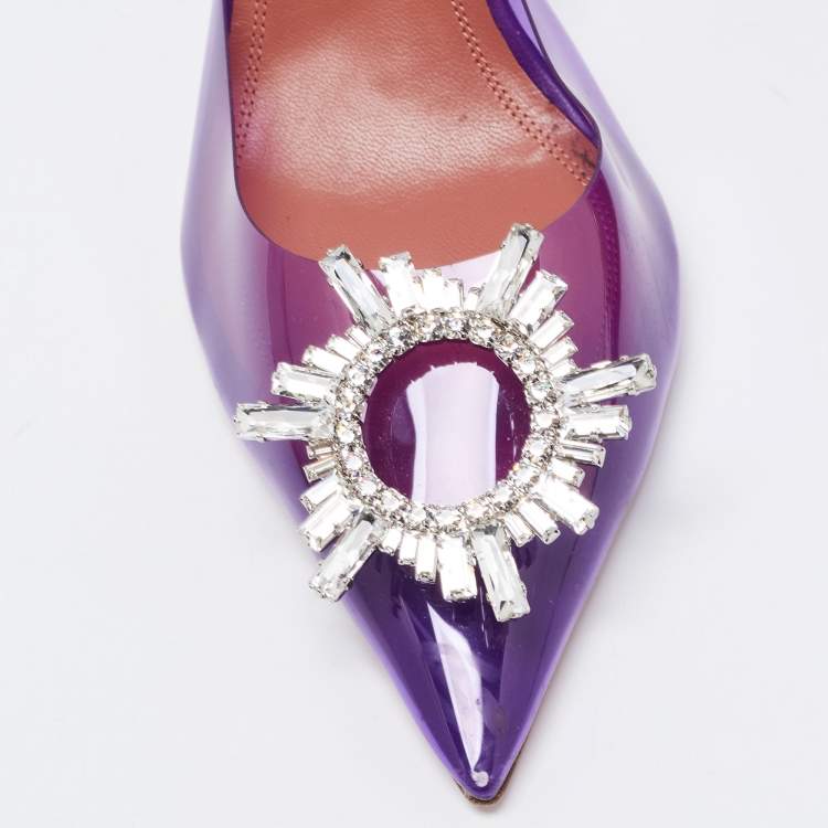 Pre Owned Amina Muaddi Purple PVC Begum Slingback Sandals Size 41.5