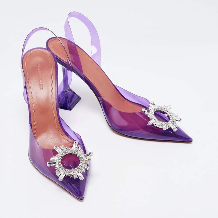 Pre Owned Amina Muaddi Purple PVC Begum Slingback Sandals Size 41.5