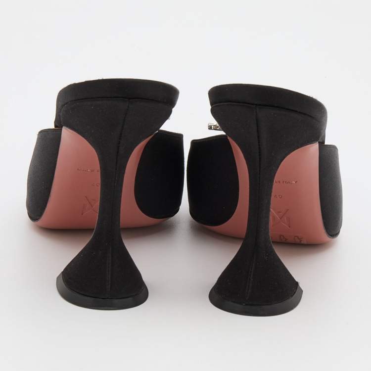 Pre Owned Amina Muaddi Black Satin Begum Embellished Mules Size 40