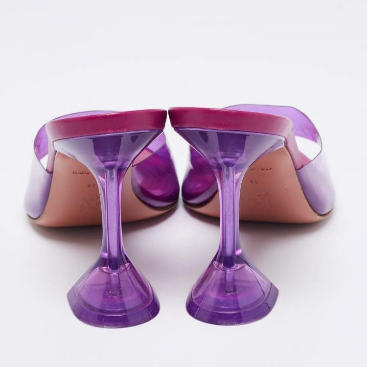 Pre Owned Amina Muaddi Purple PVC Open Toe Pedestal Heel Lupita Mules Size 39