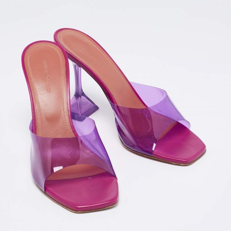 Pre Owned Amina Muaddi Purple PVC Open Toe Pedestal Heel Lupita Mules Size 39