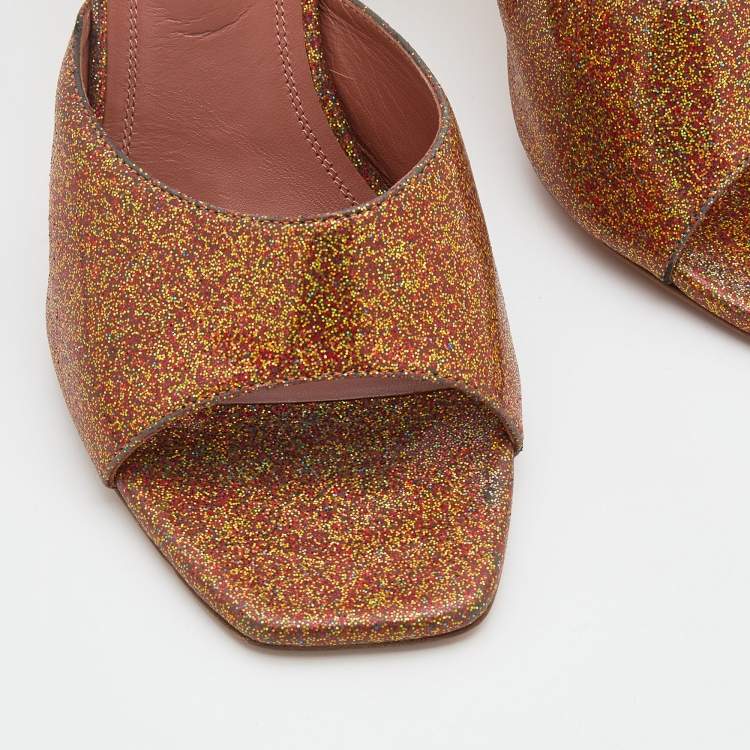 Pre Owned Amina Muaddi Multicolor Glitter Lupita Slide Sandals Size 39