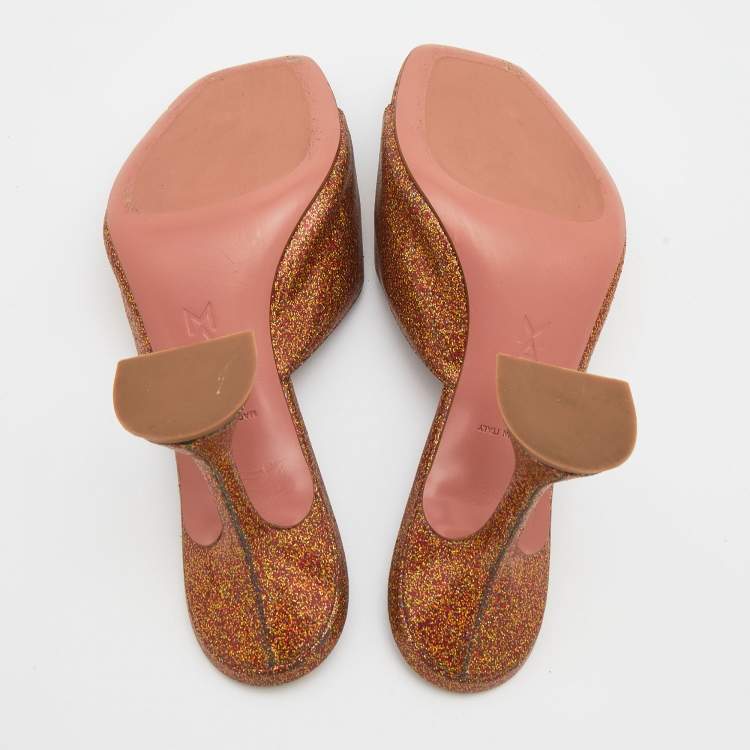 Pre Owned Amina Muaddi Multicolor Glitter Lupita Slide Sandals Size 39
