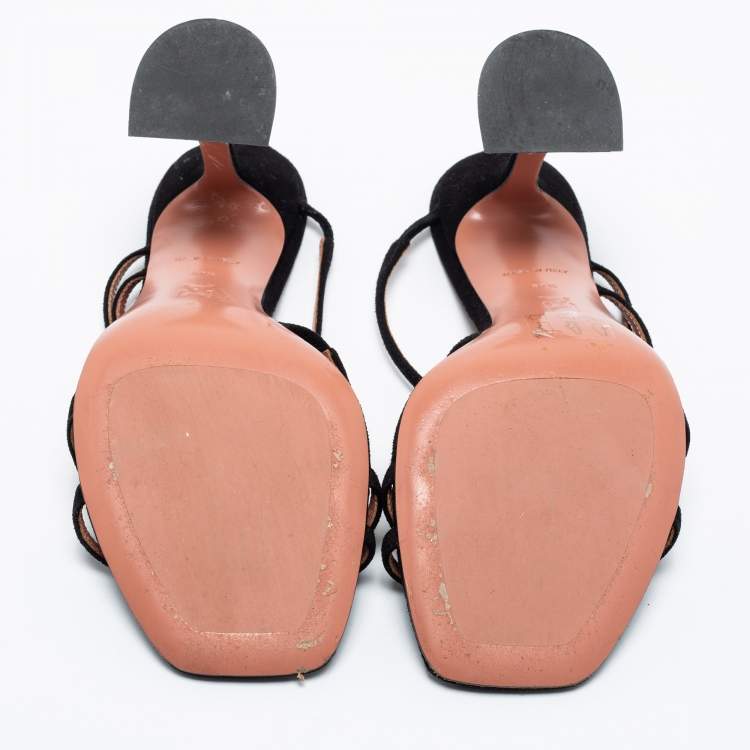 Pre Owned Amina Muaddi Black Suede Naima Slide Sandals Size 37.5