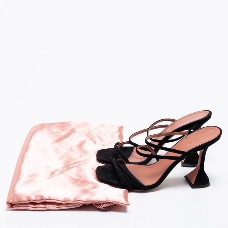 Pre Owned Amina Muaddi Black Suede Naima Slide Sandals Size 37.5