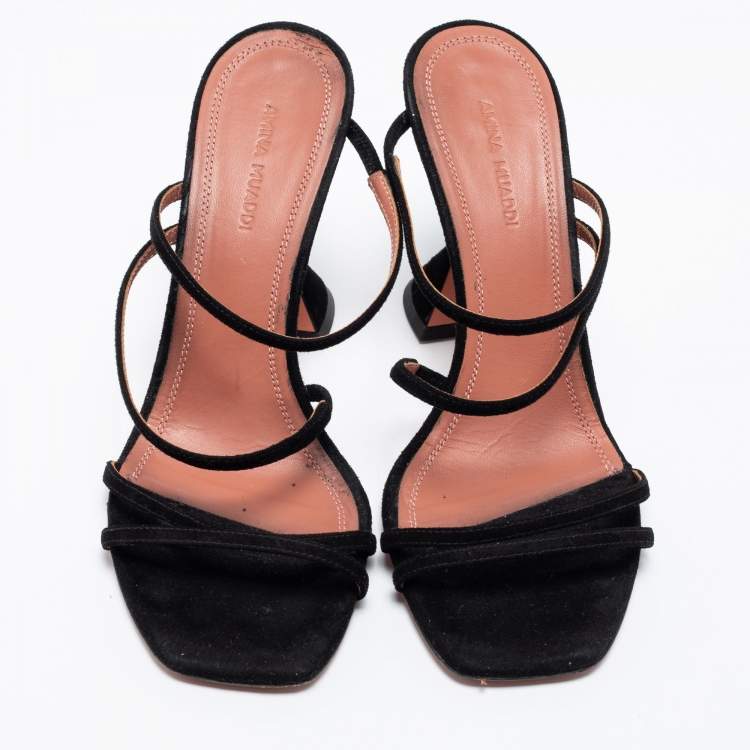 Pre Owned Amina Muaddi Black Suede Naima Slide Sandals Size 37.5