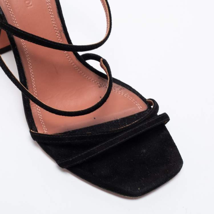 Pre Owned Amina Muaddi Black Suede Naima Slide Sandals Size 37.5