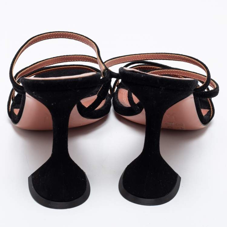 Pre Owned Amina Muaddi Black Suede Naima Slide Sandals Size 37.5