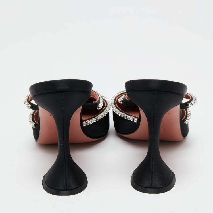 Pre Owned Amina Muaddi Black Satin Gilda Mules Size 41