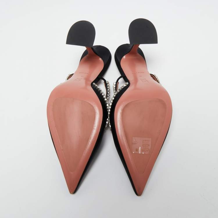 Pre Owned Amina Muaddi Black Satin Gilda Mules Size 41