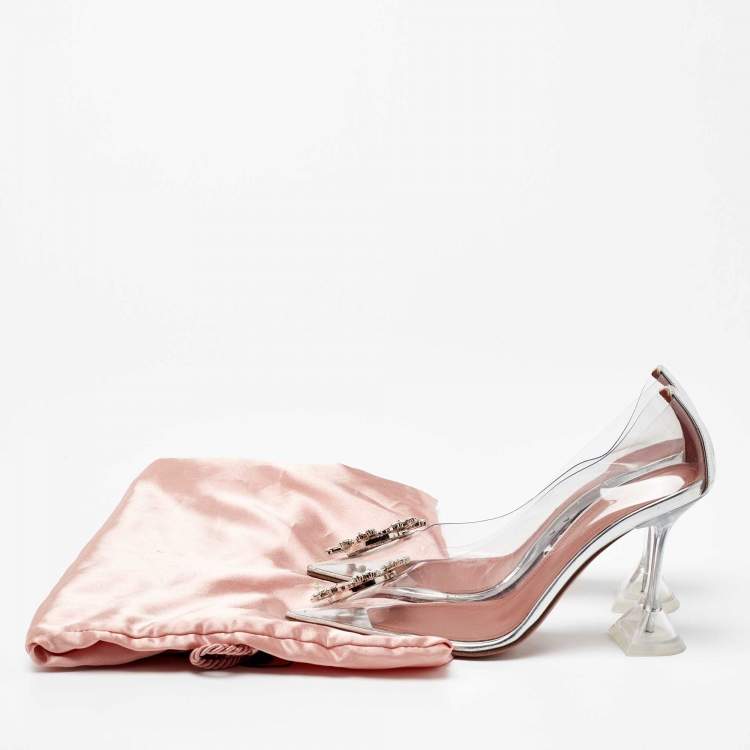 Pre Owned Amina Muaddi Silver/Transperent PVC and Leather Begum  Pumps Size 37
