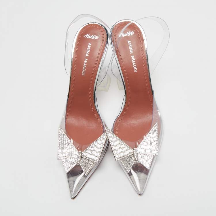 Pre Owned Amina Muaddi X Awge Transparent PVC Phoenix Slingback Pumps Size 35