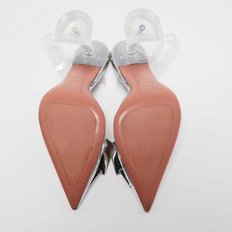 Pre Owned Amina Muaddi X Awge Transparent PVC Phoenix Slingback Pumps Size 35