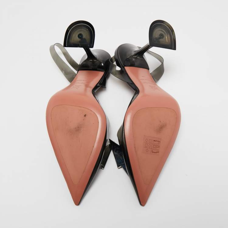 Pre Owned Amina Muaddi x AWGE Phoenix Black Crystal Embellished PVC Slingback Pumps Size 40