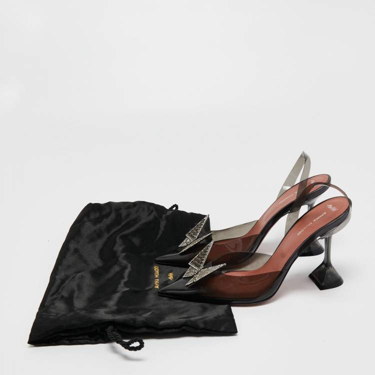 Pre Owned Amina Muaddi x AWGE Phoenix Black Crystal Embellished PVC Slingback Pumps Size 40