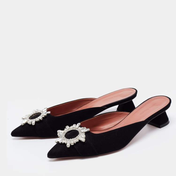 Pre Owned Amina Muaddi Black Suede  Begum Mules Size 39  