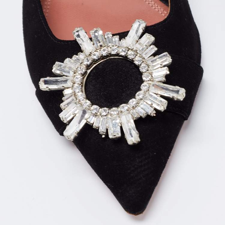 Pre Owned Amina Muaddi Black Suede  Begum Mules Size 39  