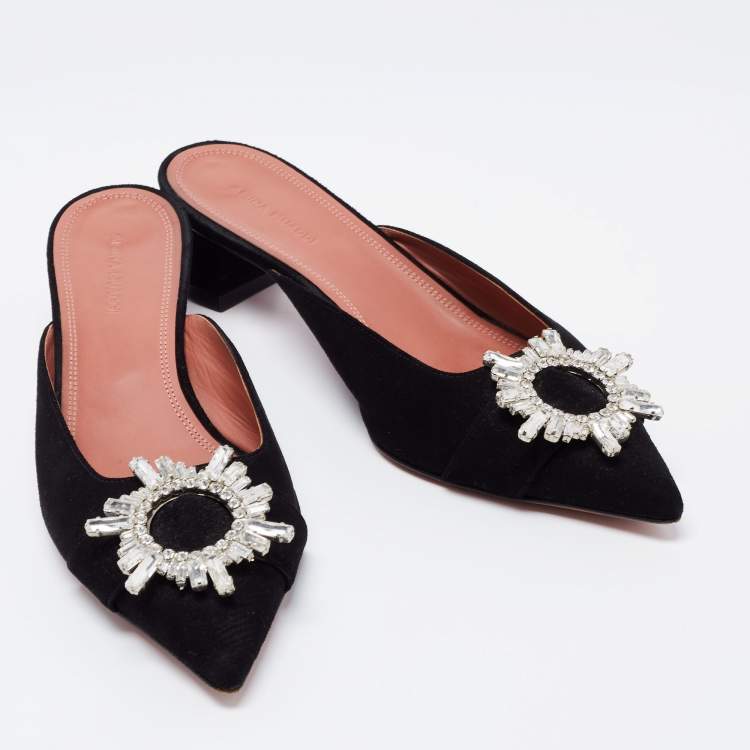 Pre Owned Amina Muaddi Black Suede  Begum Mules Size 39  