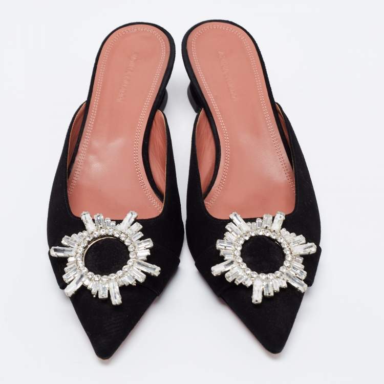 Pre Owned Amina Muaddi Black Suede  Begum Mules Size 39  