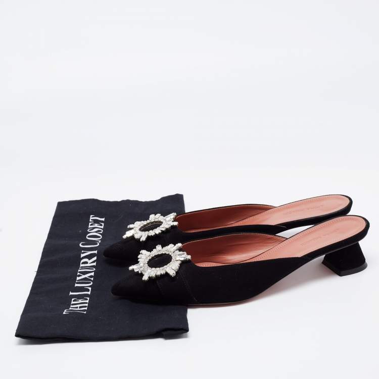 Pre Owned Amina Muaddi Black Suede  Begum Mules Size 39  