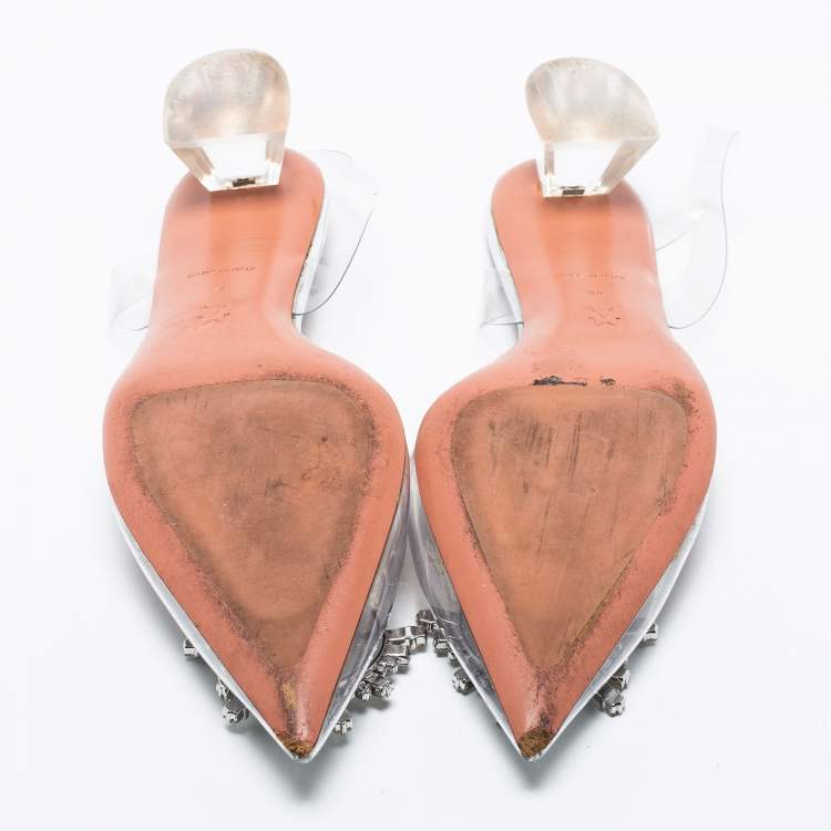 Pre Owned Amina Muaddi Transparent PVC  Begum Slingback Pumps Size 39