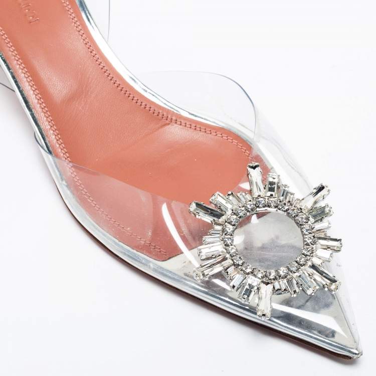 Pre Owned Amina Muaddi Transparent PVC  Begum Slingback Pumps Size 39