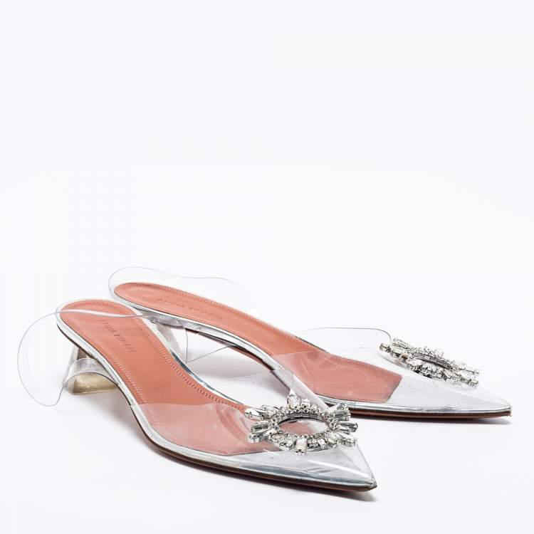 Pre Owned Amina Muaddi Transparent PVC  Begum Slingback Pumps Size 39
