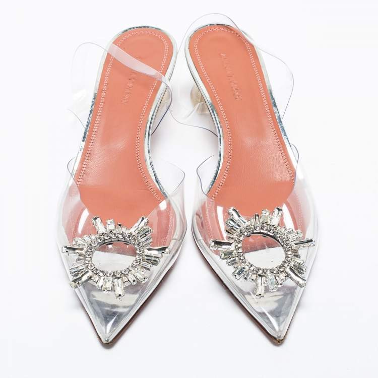 Pre Owned Amina Muaddi Transparent PVC  Begum Slingback Pumps Size 39