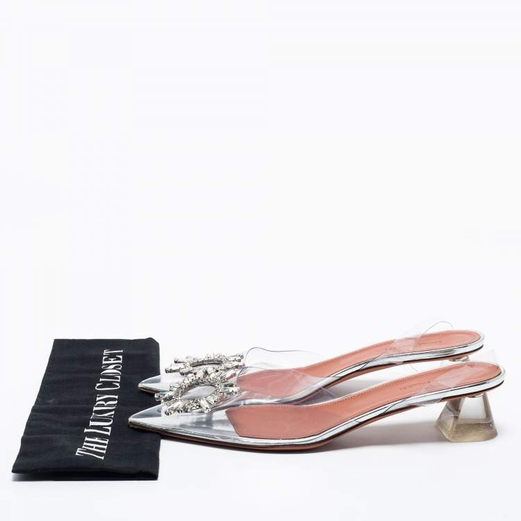 Pre Owned Amina Muaddi Transparent PVC  Begum Slingback Pumps Size 39