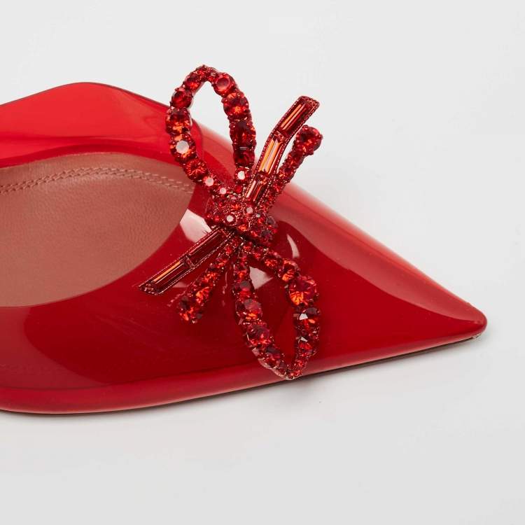 Pre Owned Amina Muaddi Red PVC Rosie Crystal Embellished Slingback Sandals Size 39
